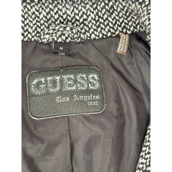 GUESS Los Angeles Wool Coat Double-Breasted Peacoat Houndstooth Plaid Jacket MED - Picture 6 of 9